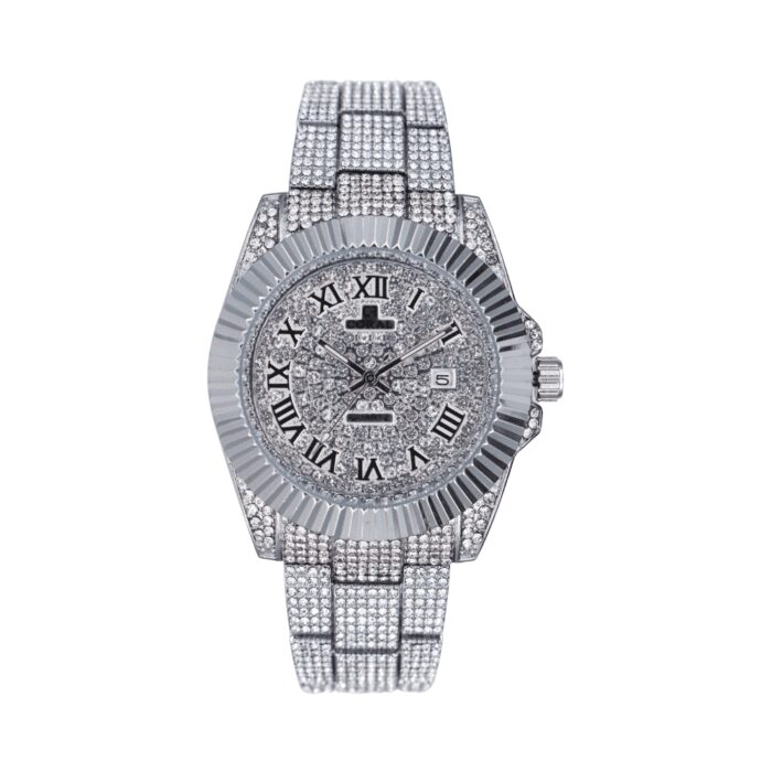 Coral (1030) – Premium Quality Swiss Quartz Analog Diamond Watch For Men With Date Function | Diamond Dial & Strap | Stainless Steel | With Color Variations - Image 2