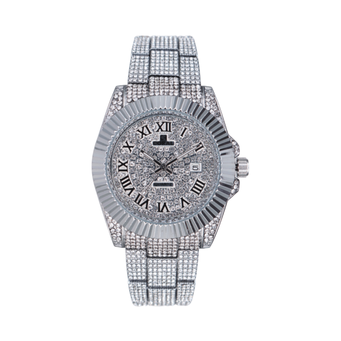 Coral (1030) – Premium Quality Swiss Quartz Analog Diamond Watch For Men With Date Function | Diamond Dial & Strap | Stainless Steel | With Color Variations - Image 2