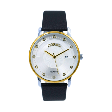 CR-9078 Coral Fashion Men's Watch, Leather Strap, Colour Silver Gold