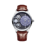 Coral (9606) – Premium Fashion Analog Watch For Men With Date Display | Genuine Leather Strap | 3 ATM Water Resistant | Colour Brown Blue