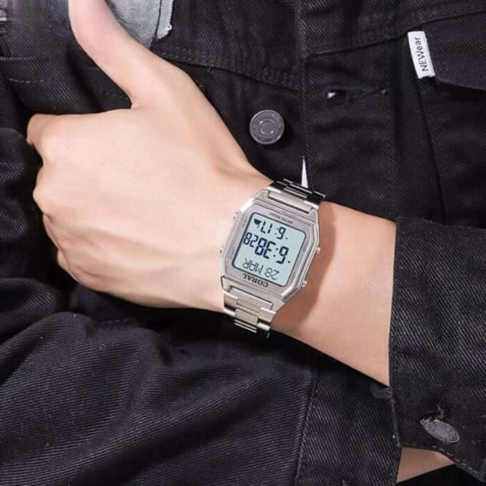 Coral Multifunctional, LED Digital Display, Stainless Steel, Luminous Electronic Watch For Men