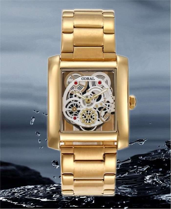 Coral (1604) – Premium Fashion Watch For Men | Stainless Steel Strap | 3 ATM Water Resistant | Colour Gold-White - Image 2