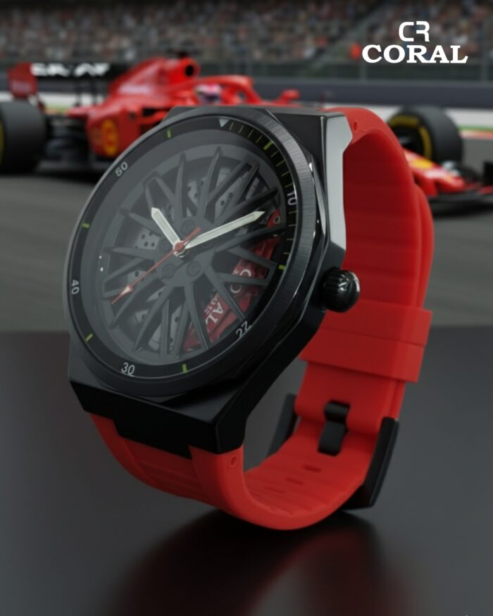 Coral Men's Watch, Wheel Watch, Stainless Steel Case and Rubber Strap, 30M Water Resistant