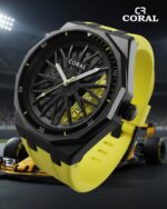 Coral Men's Watch, Wheel Watch, Stainless Steel Case and Rubber Strap, 30M Water Resistant