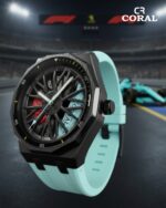 Coral Men's Watch, Wheel Watch, Stainless Steel Case and Rubber Strap, 30M Water Resistant