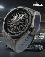 Coral Men's Watch, Wheel Watch, Stainless Steel Case and Rubber Strap, 30M Water Resistant