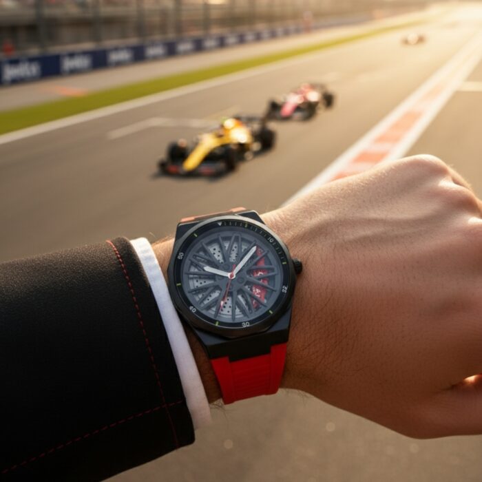 Coral Men's Watch, Wheel Watch, Stainless Steel Case and Rubber Strap, 30M Water Resistant