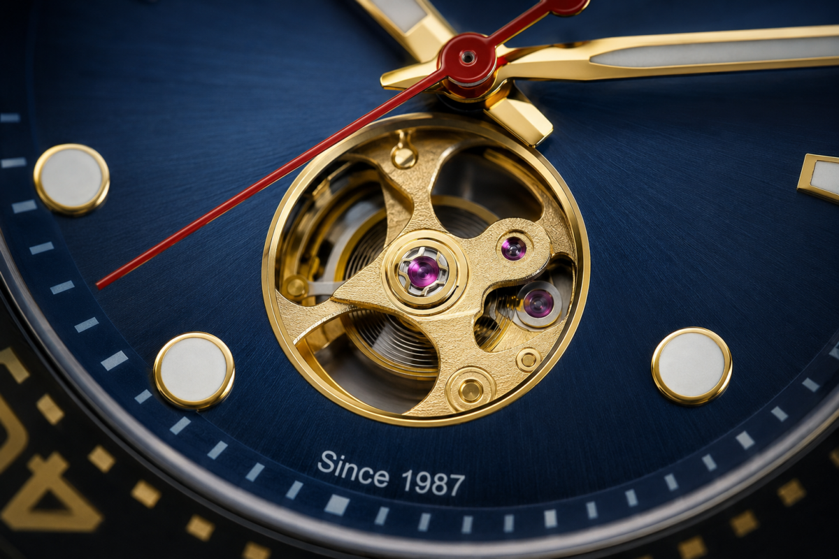 Open-heart automatic movement of premium men's watch